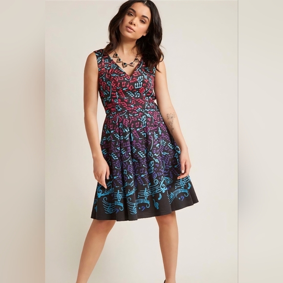 ModCloth Bijou Joys A-Line Music Print Dress Size L - Picture 3 of 13